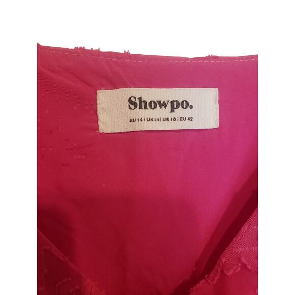 Showpo Hot Pink Spaghetti Strap Midi Length Lace Dress Size 10 - Picture 10 of 10